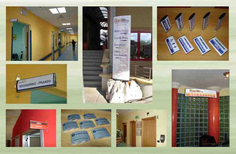 Collage di varie insegne per interni
