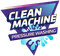 Clean Machine Pressure Washing logo in white, blue, purple, and teal