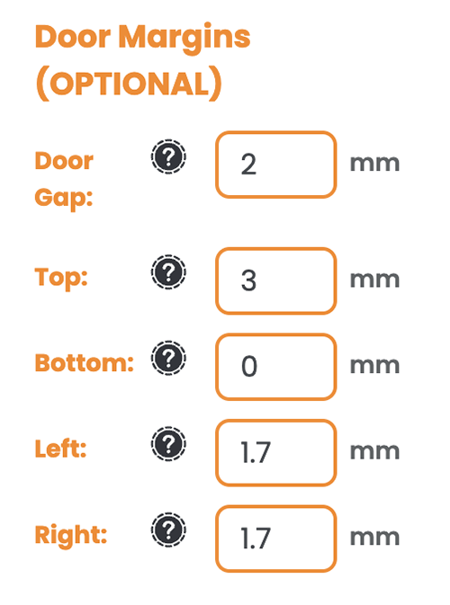 Cabinet door and drawer margins are fully customisable.