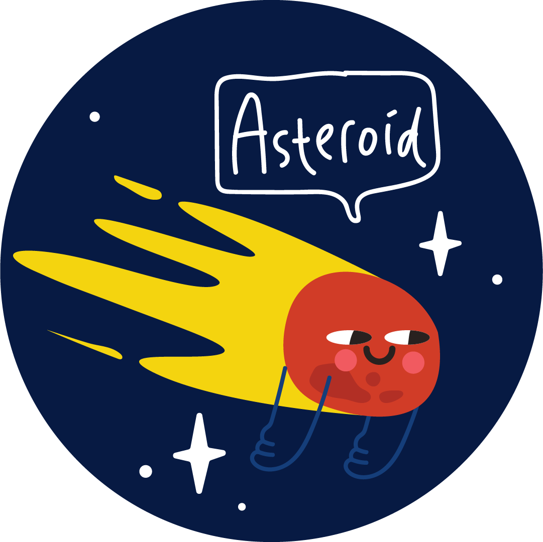illustrated asteroid with cute face