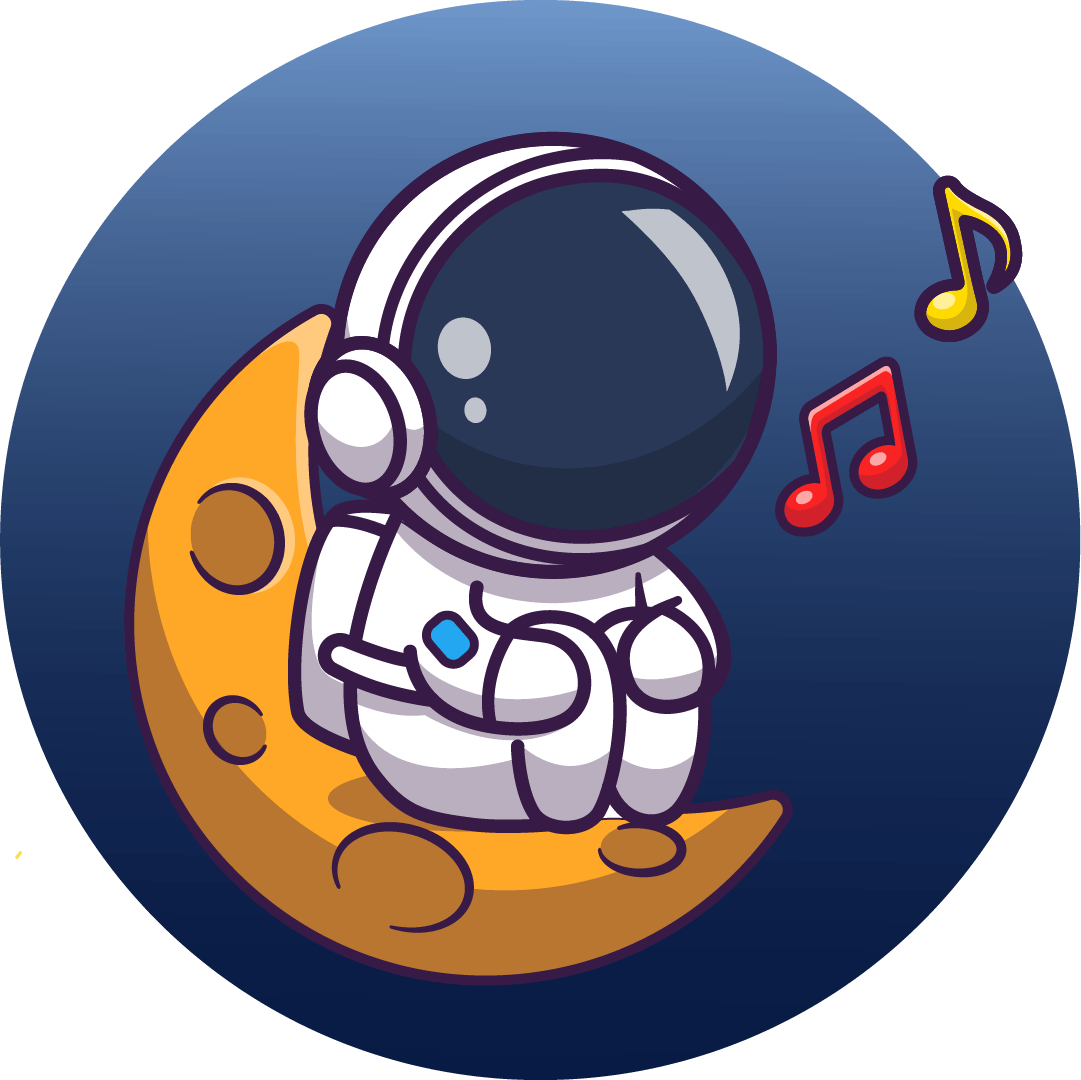 illustrated singing astronaut sitting on crescent moon