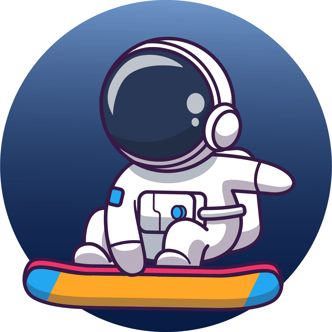 illustrated astronaut on a snowboard in space