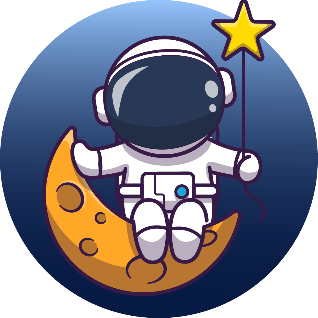 illustrated astronaut holding a star and sitting on crescent moon