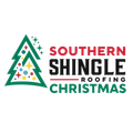Southern Shingle Roofing Christmas logo: Green Christmas tree with colorful ornaments, text in red, black, and green.