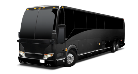 A black bus is parked on a white background.