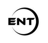 A black and white logo for ent in a circle on a white background.