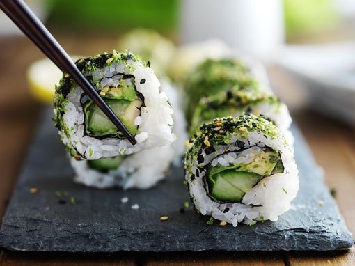 Eating healthy kale sushi