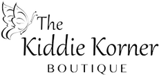 A black and white logo for the kiddie korner boutique.