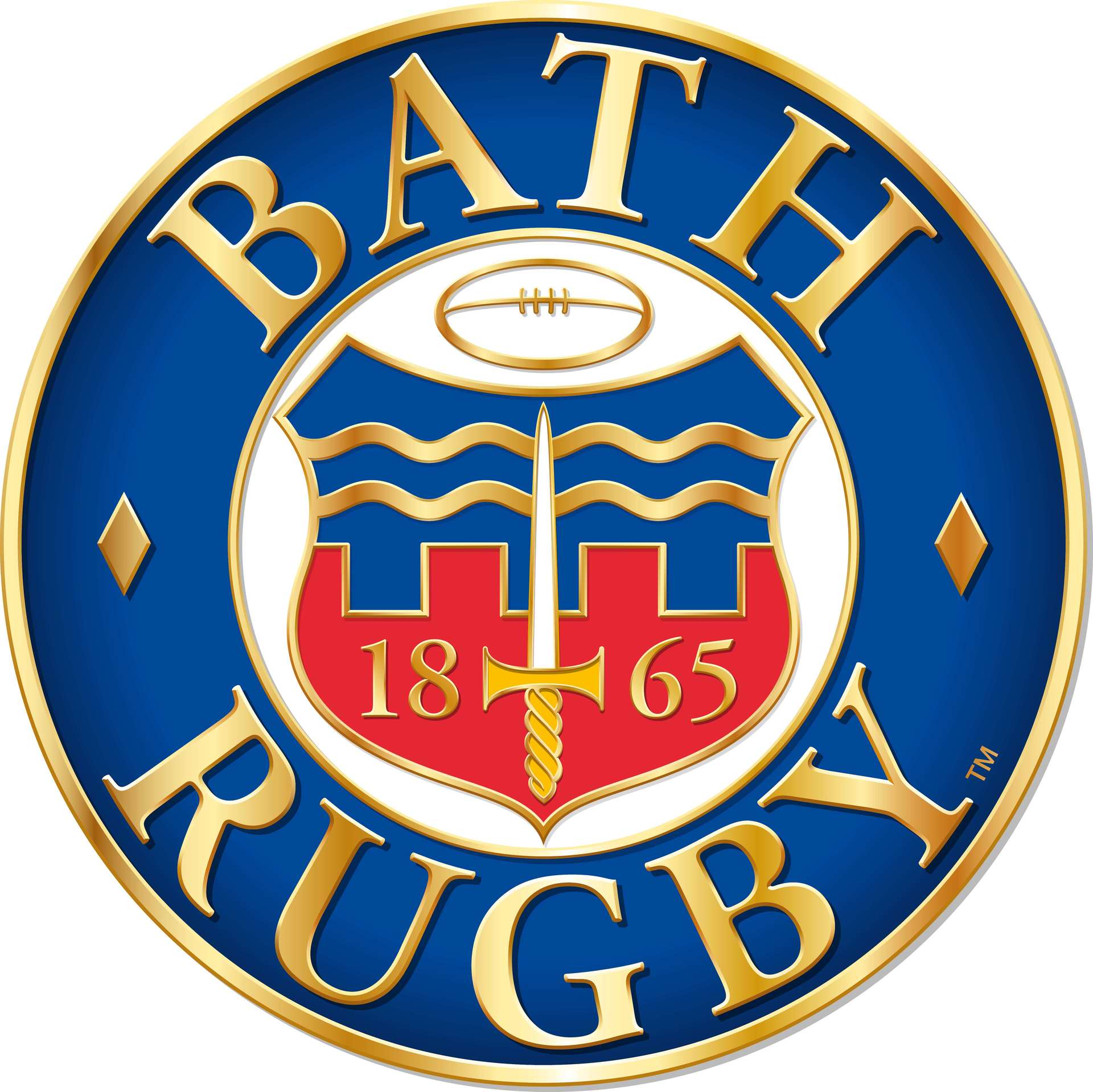 The logo for bath rugby is blue and gold