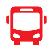 A red bus icon on a white background.