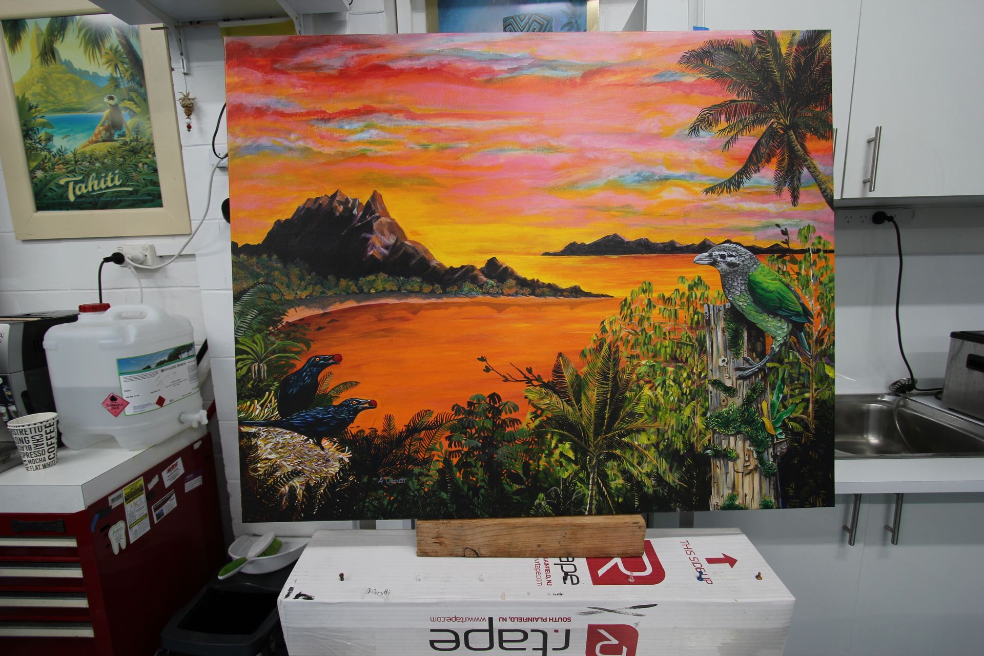 A large painting of a sunset over a body of water — Cairns Custom T-Shirts In Cairns City, QLD