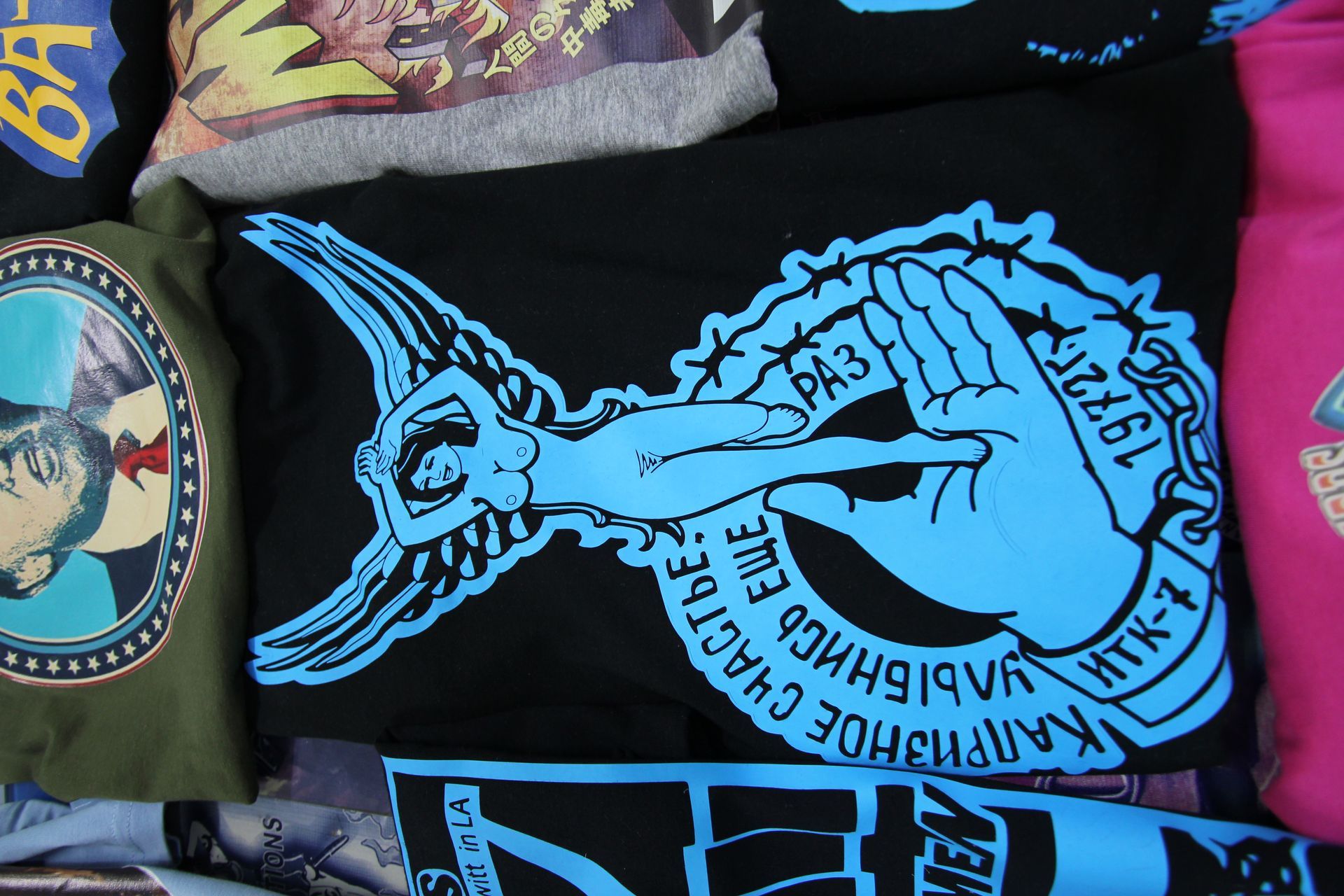 A Black Tshirt With A Blue Drawing - Cairns Custom T-Shirts In Cairns City, QLD