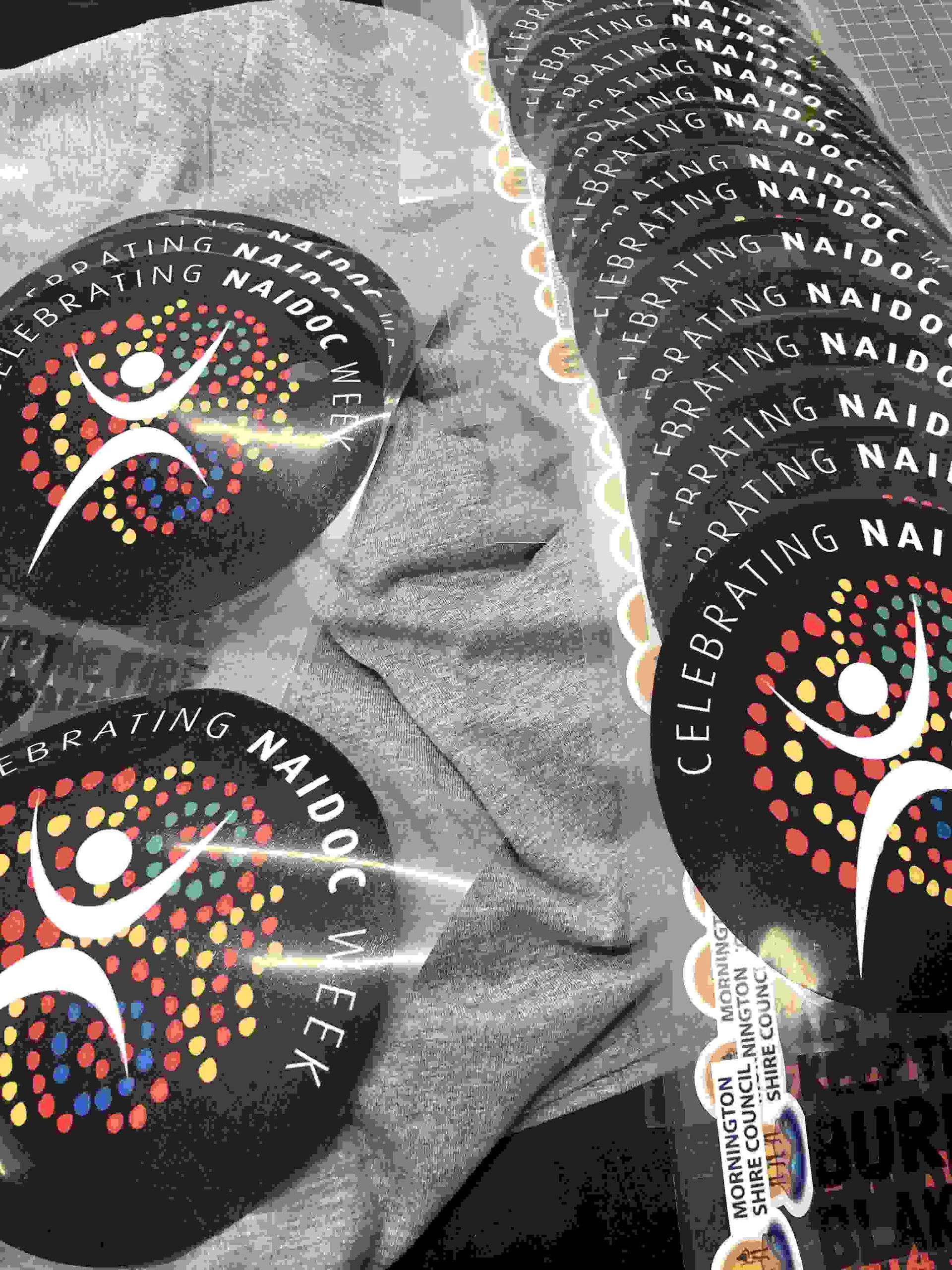 A Bunch Of Buttons With The Words Celebrating Naidoc — Cairns Custom T-Shirts In Cairns City, QLD