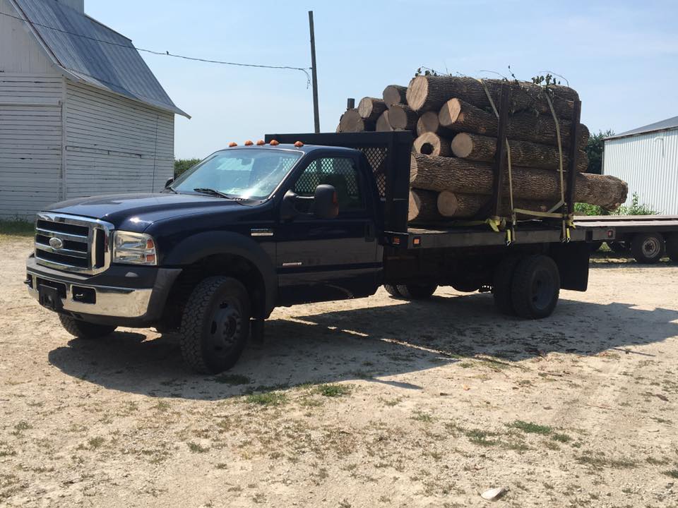 flatbed truck loaded with logs for transport