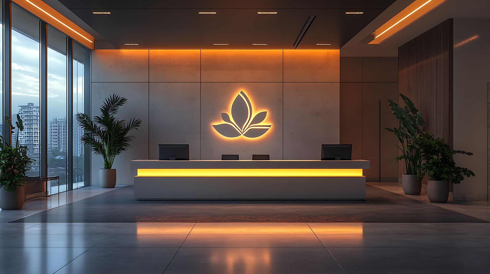 Illuminated logo signage with modern design
