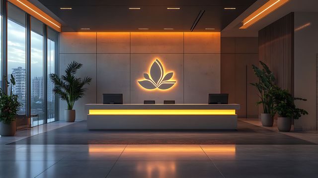 Illuminated logo signage with modern design