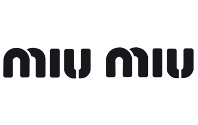 Miu Miu logo in black letters on a white background.