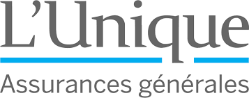 Logo for L'Unique Assurances générales, text in grey and blue.
