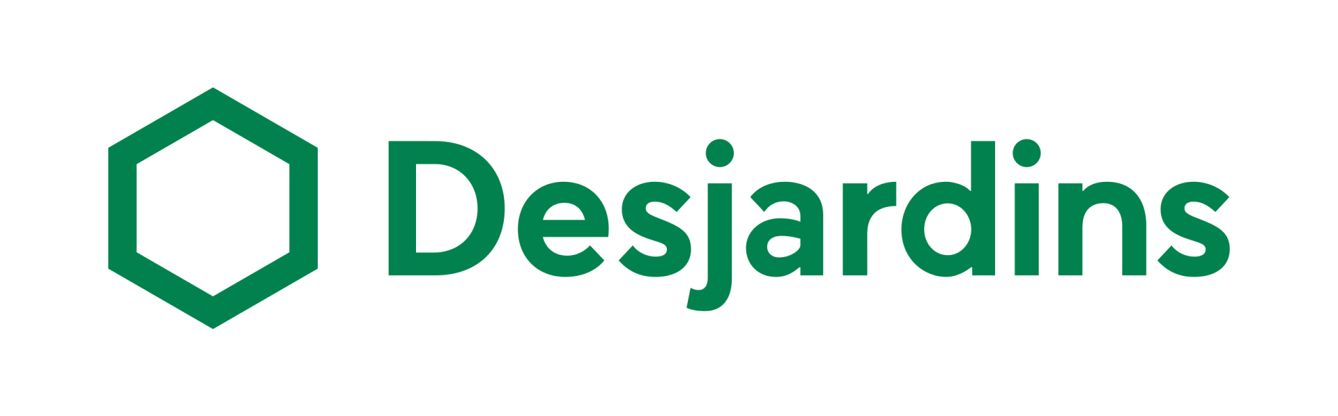 Logo hexagonal vert avec le mot « Desjardins » à droite.
