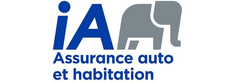 Logo de l'assurance « iA », avec un « iA » bleu et un éléphant gris. Le texte en dessous indique « Assurance auto et habitation ».