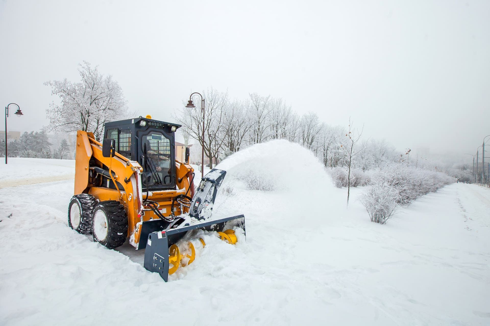 Snow removal works, snow removal machine in action