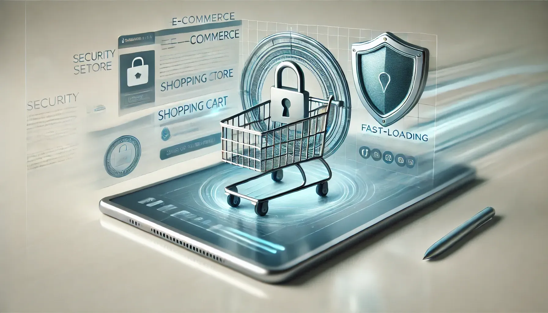 A shopping cart is sitting on top of a tablet computer.