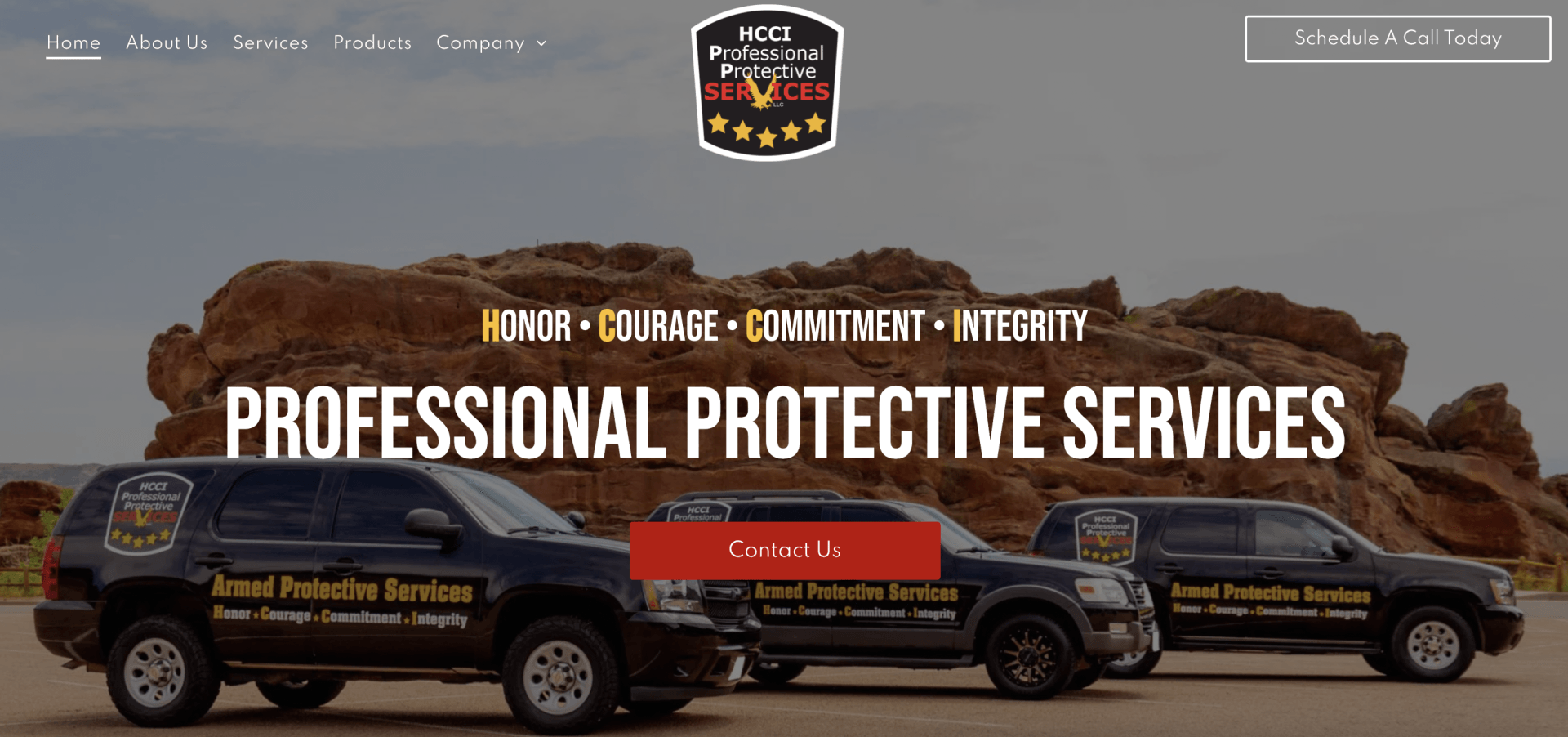 A screenshot of a website for professional protective services.
