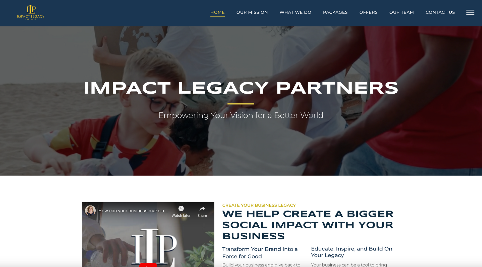 A screenshot of the website for impact legacy partners