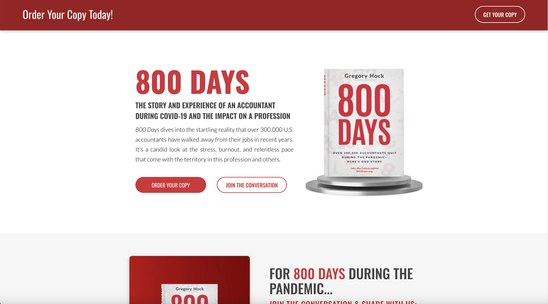 A screenshot of a website that says 800 days for 800 days during the pandemic.