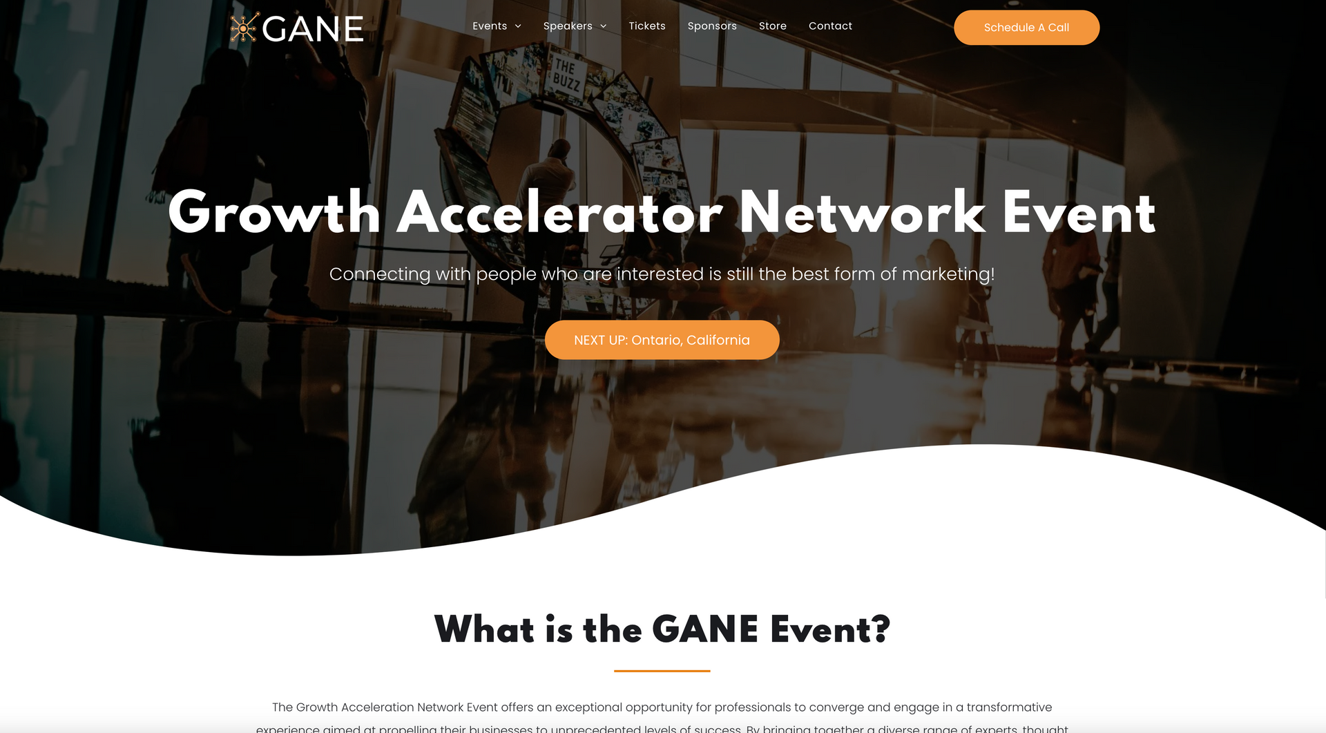A screenshot of the growth accelerator network event website.