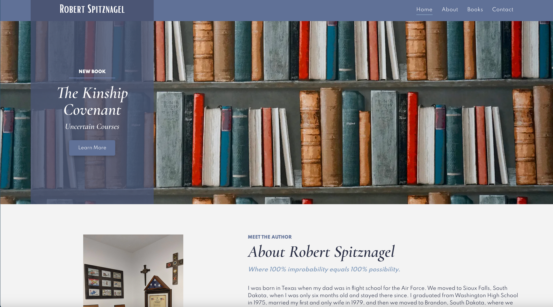 A screenshot of a website showing a bookshelf filled with books.