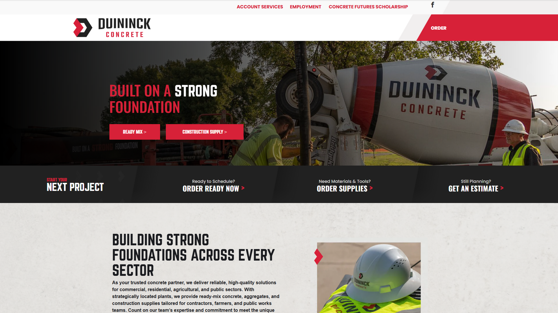 A screenshot of a website for duninck concrete