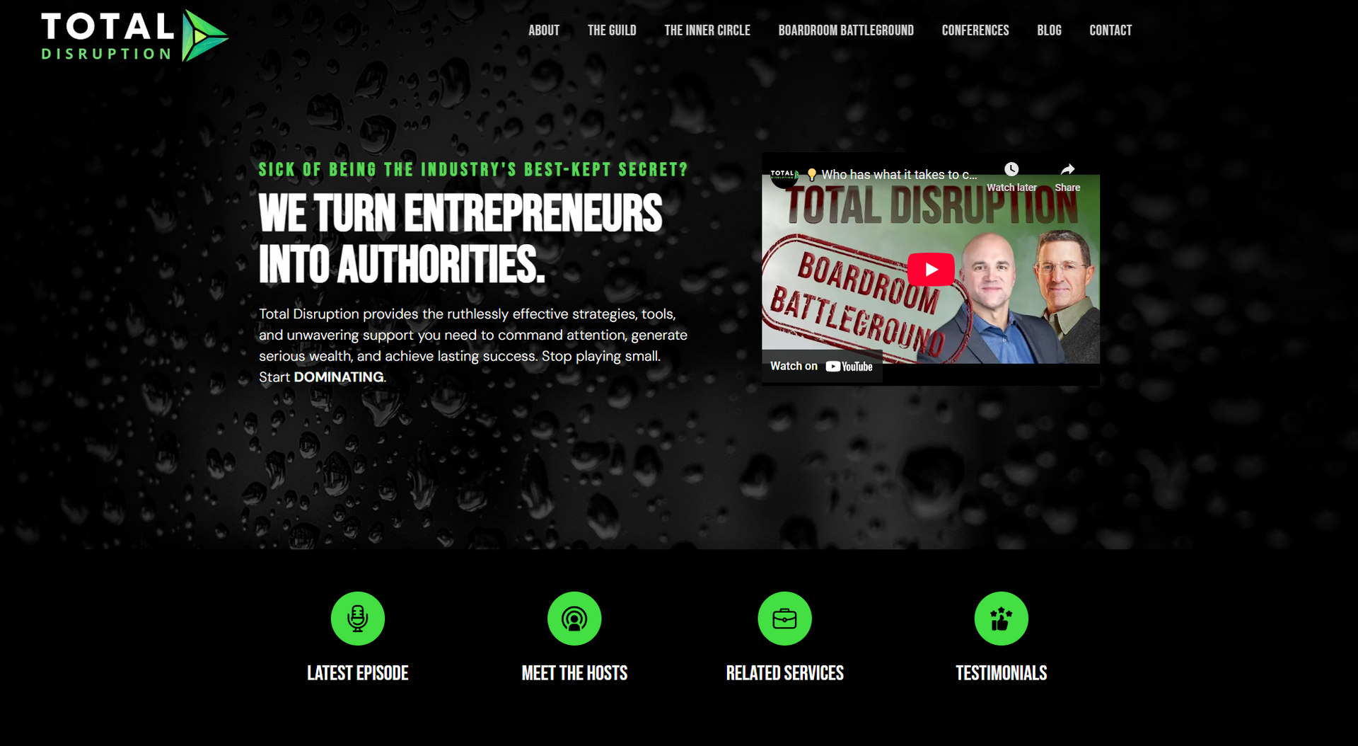 A screenshot of a website that says we turn entrepreneurs into authorities