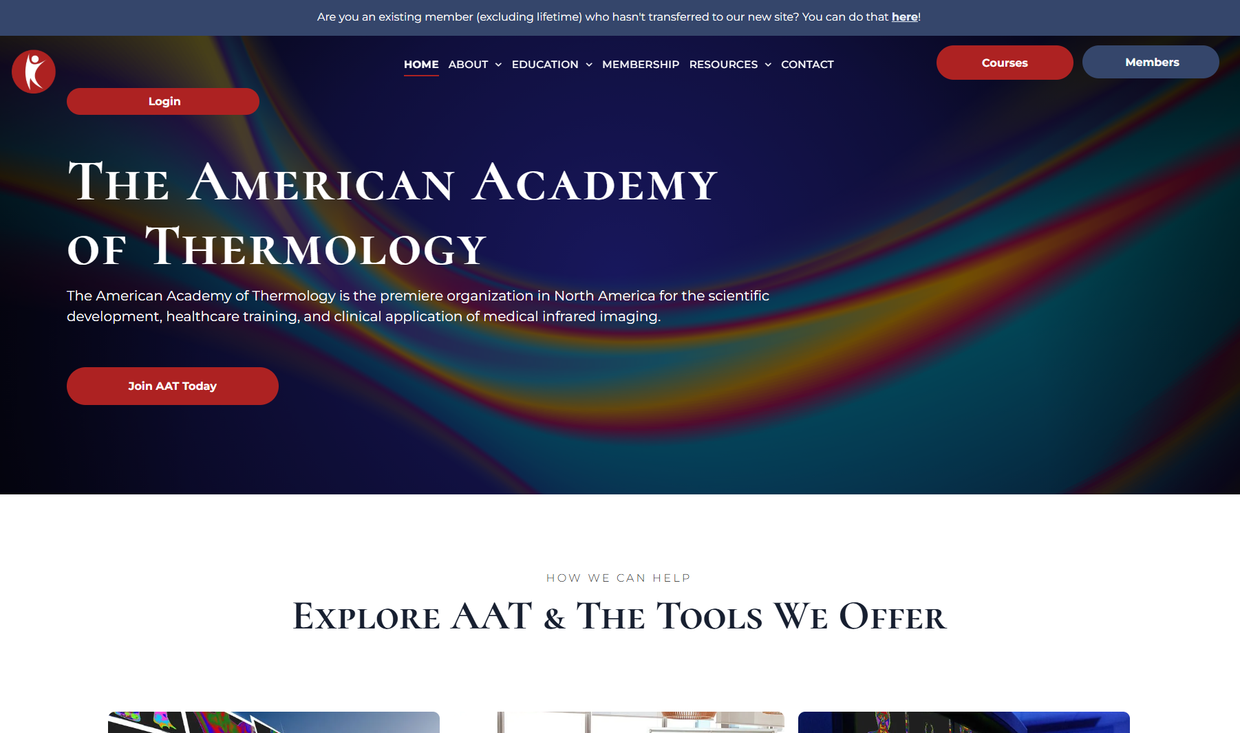 A screenshot of the american academy of thermology website