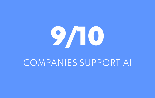 9/10 companies support ai is written on a blue background.