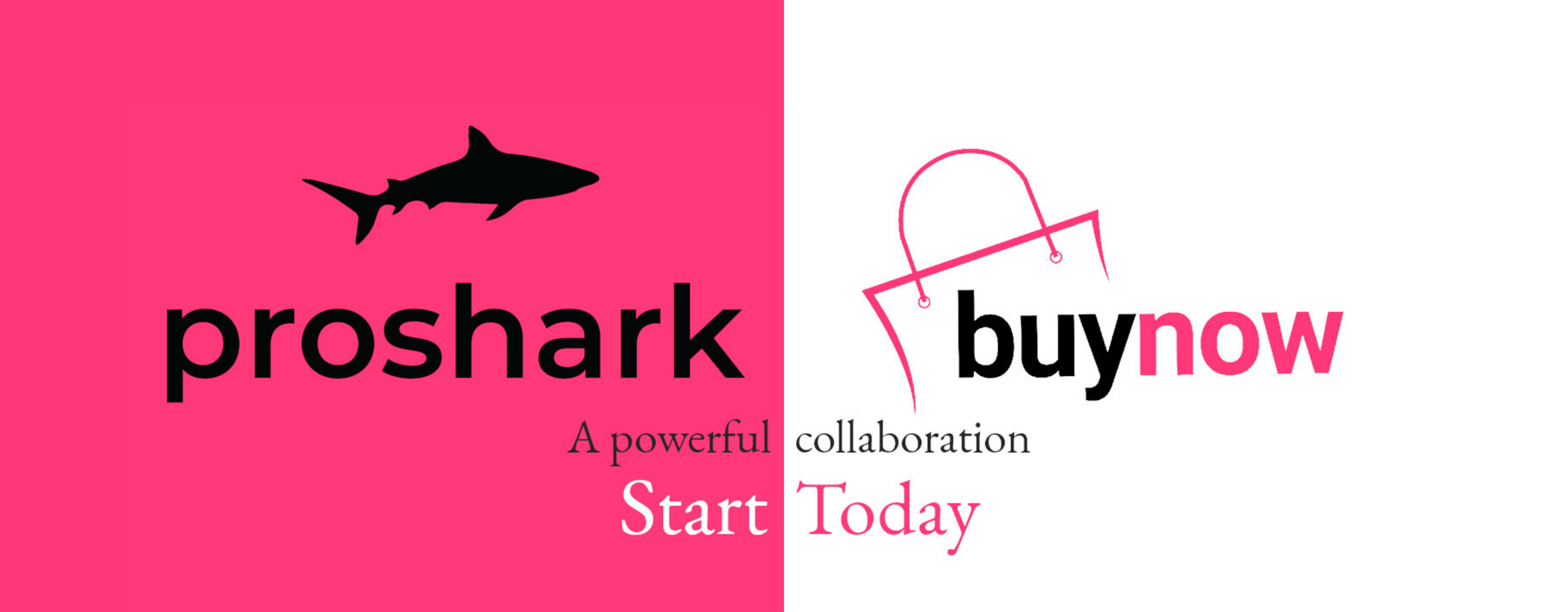A pink and white logo for proshark and buynow