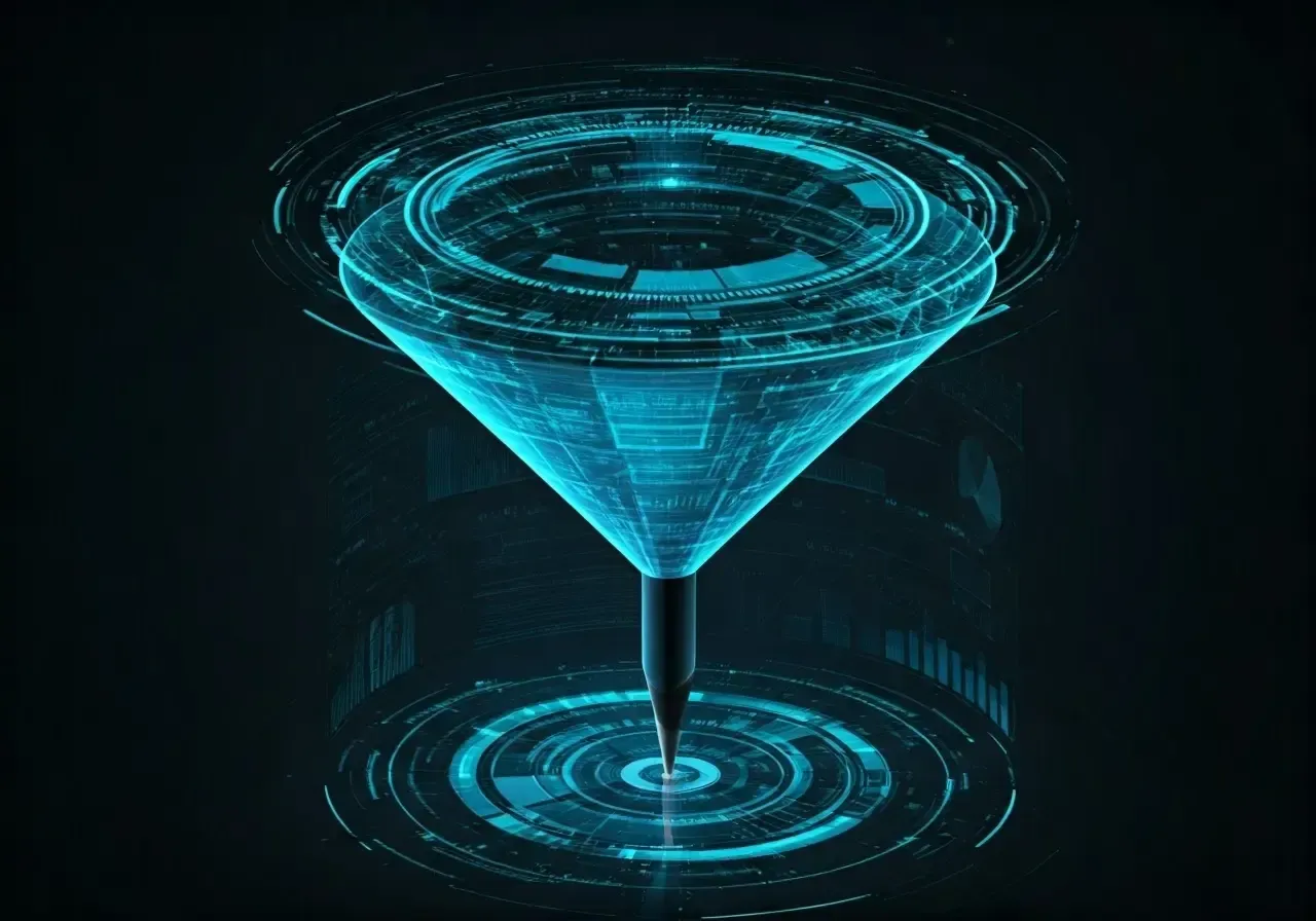 A futuristic martini glass with a needle sticking out of it.