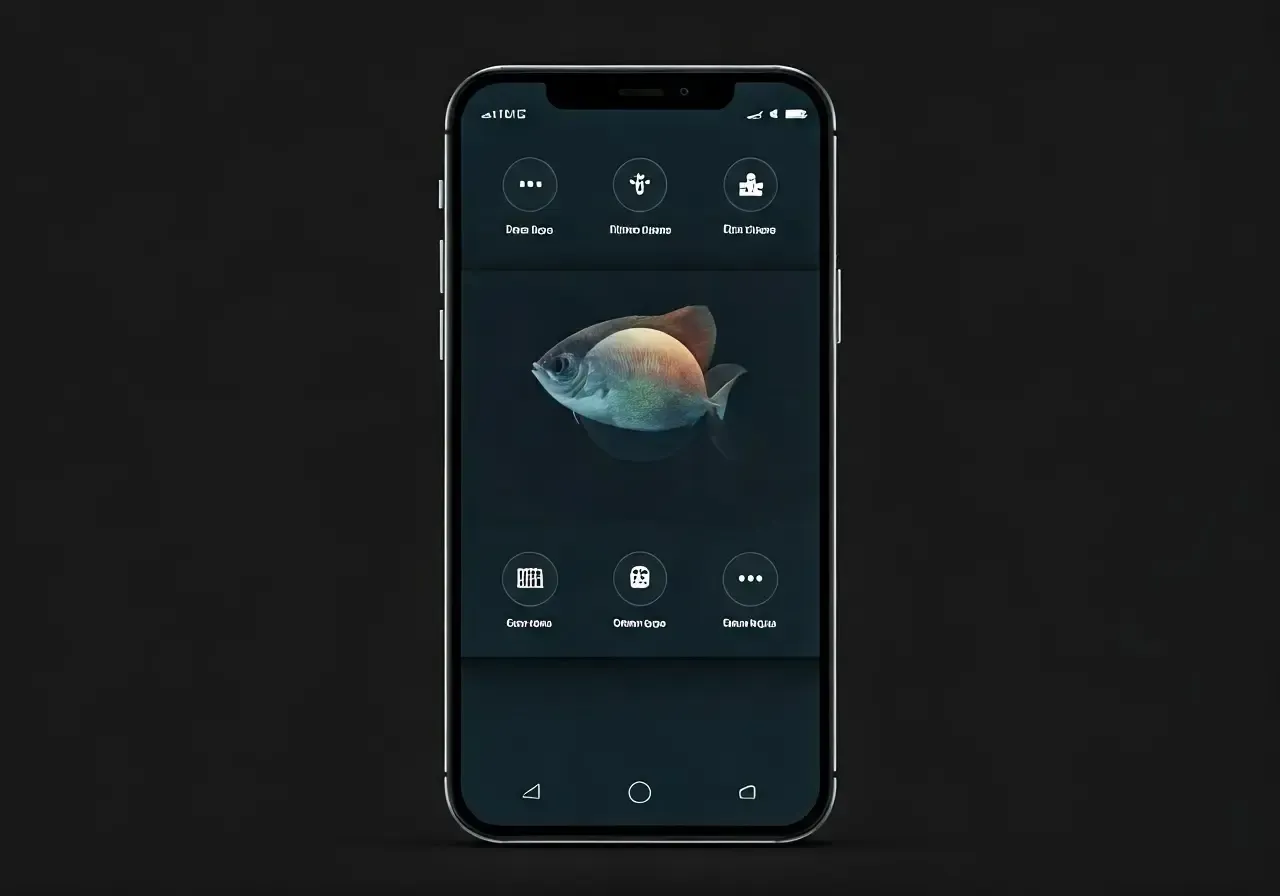 A cell phone with a fish on the screen.