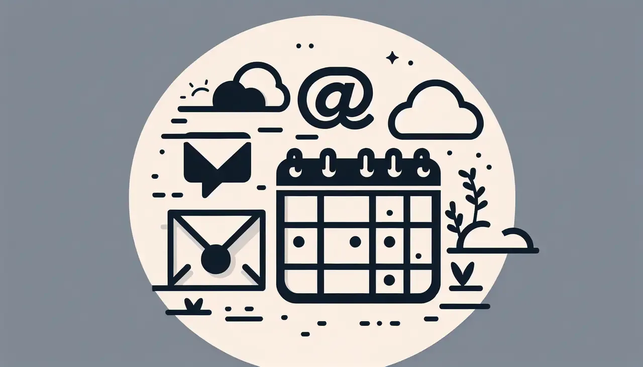 An illustration of a calendar surrounded by various icons.