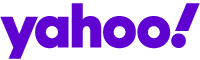 A purple yahoo logo on a white background