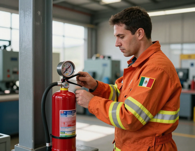 Técnico revisando un extinguidor