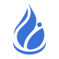 A blue and white flame with a person in the middle.