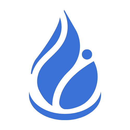 A blue and white flame with a person in the middle.