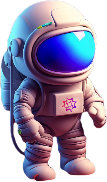 Un astronauta de dibujos animados con una estrella morada en el pecho