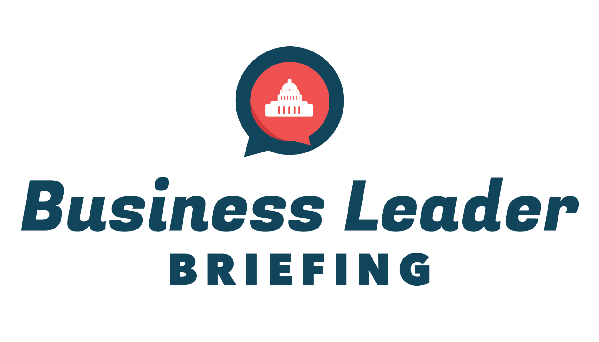 The logo for business leader briefing shows a speech bubble with a capitol building in it.