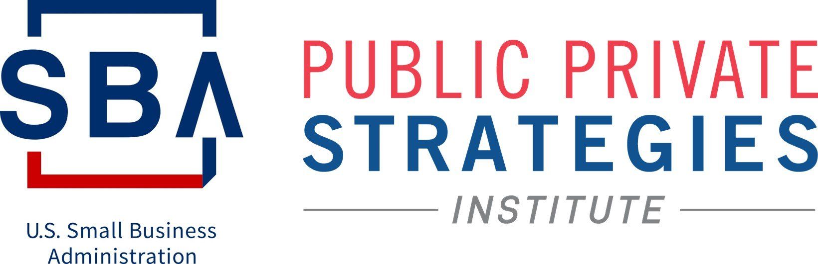 Logo for Public Private Strategies Institute. SBA logo with text: Public Private Strategies Institute.
