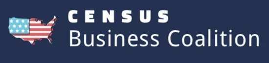 Logo for the Census Business Coalition: USA map with flag colors and 
