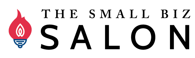 Logo for The Small Biz Salon. A red flame icon is on the left, with the words, 