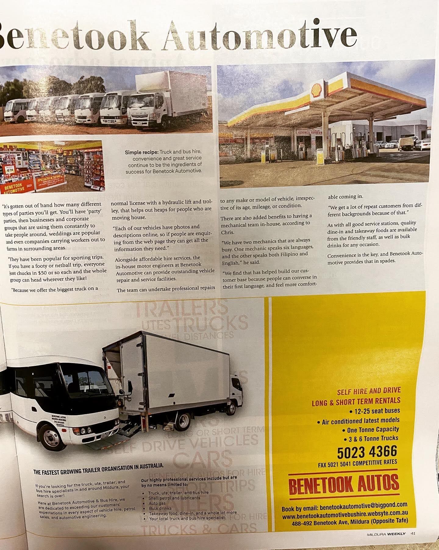 A magazine page of benetook automotive | Mildura, VIC | Benetook Automotive & Bus Hire