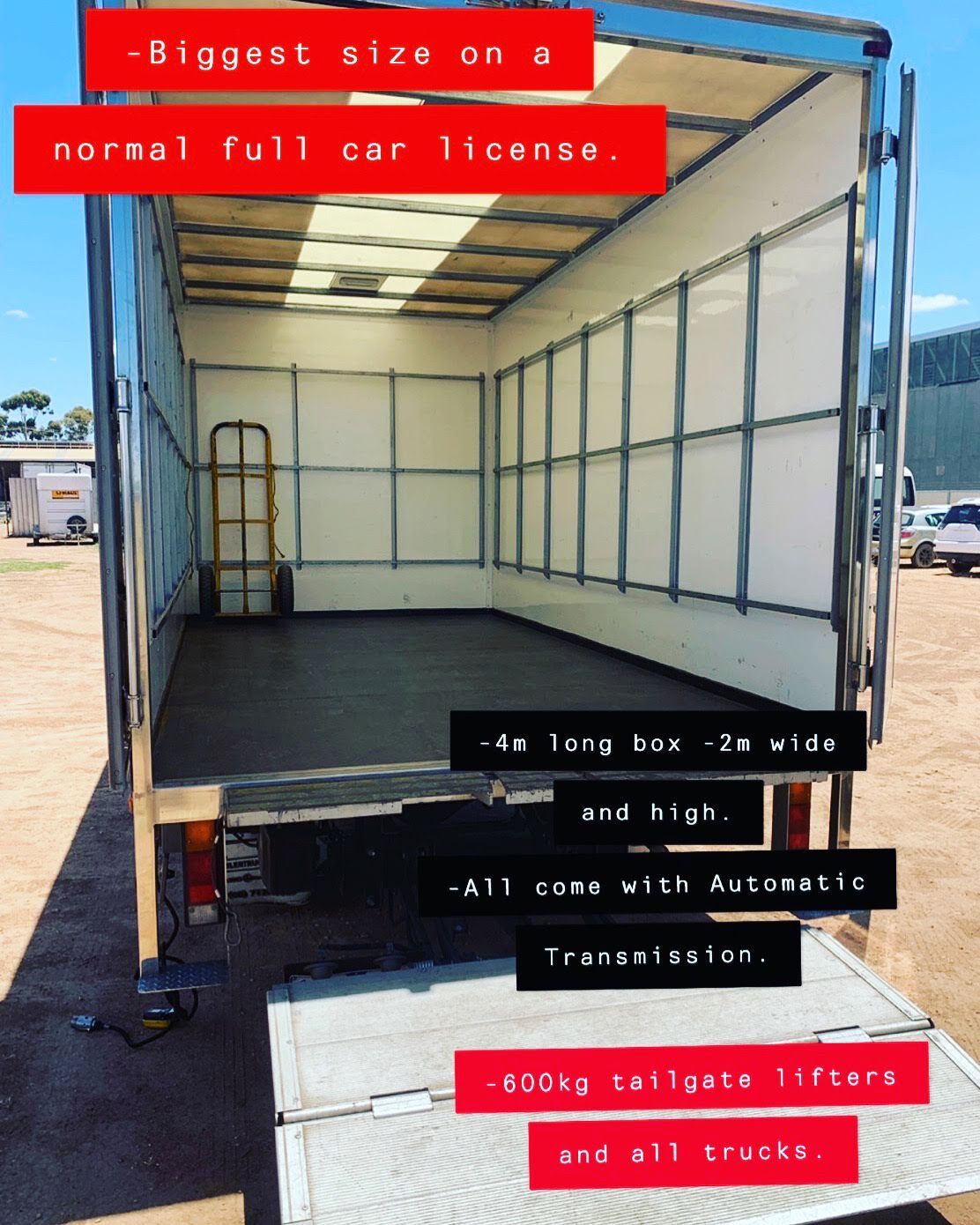 A back of a truck with different specs of tailgate | Mildura, VIC | Benetook Automotive & Bus Hire